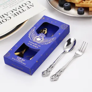 Coffret cadeau cuillère et fourchette en acier inoxydable style vintage élégante boîte de coutellerie.