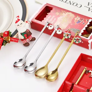 Kerst roestvrijstalen lepel cadeauset met leuke hanger en mooie doos voor koffie