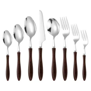 Stainless steel flatware set with wooden handle 8-piece vintage cutlery kitchen dining tools
