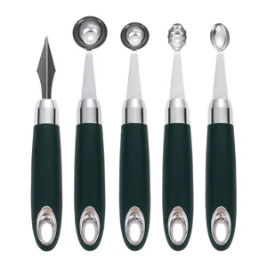 Set profesional de 5 cuchillos para tallar fruta y cucharas de melón de acero inoxidable.