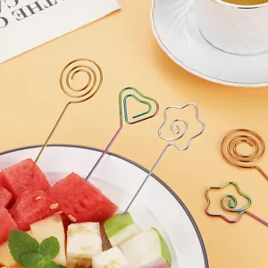 Stainless steel fruit picks cocktail decorative forks metal toothpick set for party dessert