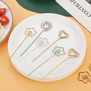 Stainless steel fruit picks cocktail picks decorative metal food forks for party bar use