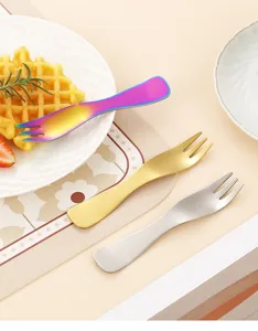 Tenedor cuchara de postre de acero inoxidable, cubiertos multifuncionales para fruta y pastel.