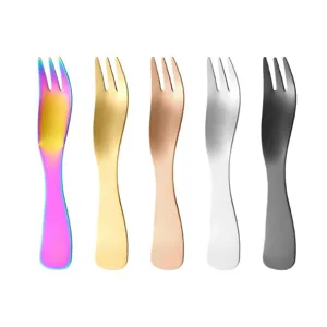 Cuchara tenedor de postre de acero inoxidable multifuncional para frutas y pasteles