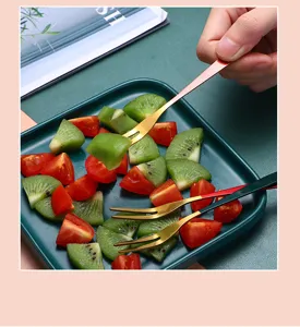 Stainless steel fruit fork set with colored handle for dessert, cake, salad and daily use.
