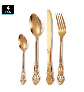 Set de couverts en acier inoxydable dore 4Pieces vintage royal creux couteau fourchette cuillere