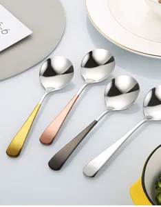 Thickened 304 stainless steel round spoons, multi-color household eating soup spoon.