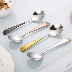 Stainless steel round spoon set, thickened multi-color soup spoon for home daily use.
