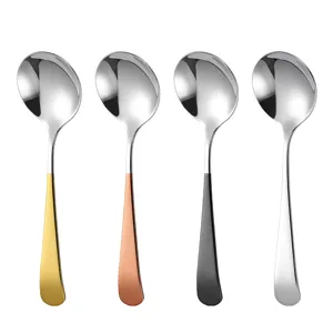 Thickened 304 stainless steel round spoons set, multi-color handles for home and daily dining.