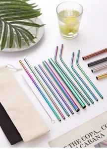 Juego de pajitas de acero inoxidable pajitas metálicas de colores con cepillo de limpieza.