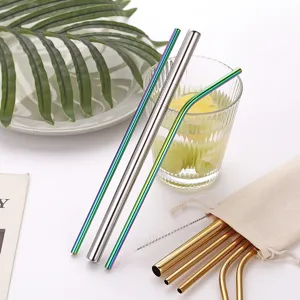 Juego de pajitas reutilizables de acero inoxidable con bolsa de almacenamiento y cepillo
