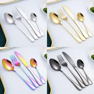 Juego de Cubiertos de Acero Inoxidable 1010 de 4 Piezas Cuchillo para Bistec Tenedor Cuchara Set de Cubiertos Pulido Espejo