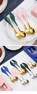 Engelspflügel Edelstahl Kaffeelöffel und Gabel Geschenkset, elegante Tischbesteck.