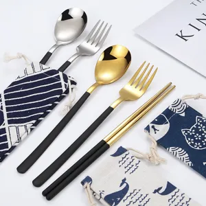Set Posate Portatili in Acciaio Inossidabile 304 Stile Coreano Cucchiaio Forchetta Bacchette Con Borsa da Viaggio Set di Posate per Studenti Campeggio Scuola Picnic