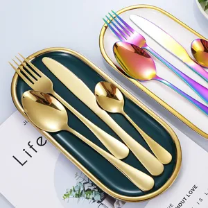Juego de cubiertos de acero inoxidable oro arcoíris cuchillo tenedor cuchara