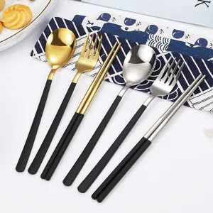 Set di posate portatili in acciaio inossidabile stile coreano cucchiaio forchetta