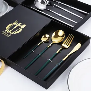 Portuguese Style Mirror Polished Stainless Steel Cutlery Set Luxury Dinnerware Flatware Knife Fork Spoon Chopsticks Dinner Set With Elegant Gift Box For Banquet Wedding Party