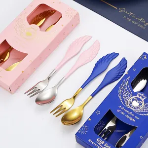 Engelspflügel Edelstahl Kaffeelöffel und Kuchengabel Geschenkset, kreatives Besteck.