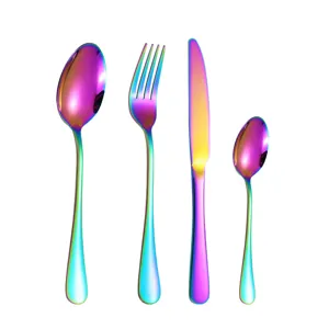 Juego de cubiertos de acero inoxidable arcoiris 4 piezas cuchillo tenedor c