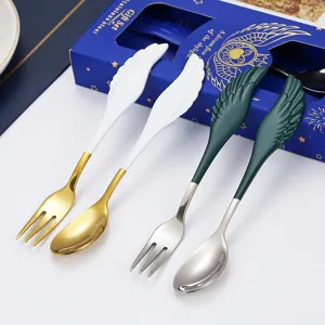 Engel Flügel Edelstahl Kaffeelöffel und Fruchtgabel Geschenkset kreatives Besteck für Hochzeit.