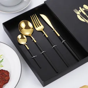 Black gold stainless steel cutlery set 4-piece fork spoon knife tableware gift box
