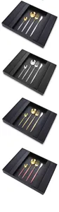 Cutlery set details showing various elegant color combinations in a black gift box.