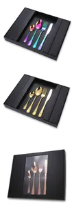 Detailaufnahme von Luxus Besteck Set aus Edelstahl in Geschenkbox mit verschiedenen.