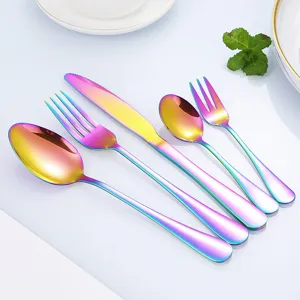 Stainless Steel Flatware Set Mirror Polished Titanium Gold Plated Cutlery Set For Wedding Banquet Home Dining Knife Fork Spoon
