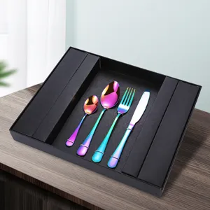 Edelstahl Besteck-Set Spiegelpoliert Tafelmesser Gabel Löffel Essgeschirr Esstisch Deko Geschenkbox Westlicher Stil Geschirr-Set
