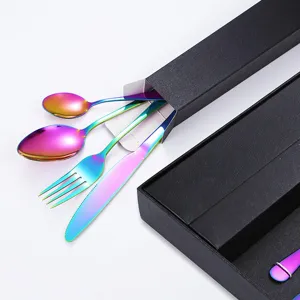 Edles Regenbogen Besteckset aus Edelstahl mit Geschenkbox, Messer, Gabel, Löffel Set.