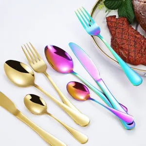 Edelstahl Besteck Set Regenbogen und Gold Messer Gabel Löffel Küchengeschirr Set