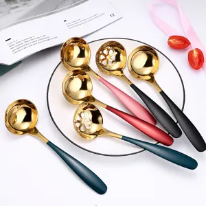 Cuillère à Soupe Et Passoire En Acier Inoxydable 304 Avec Poignée Colorée Poli Miroir Petite Cuillère À Bouillie Cuisine Maison Ustensile