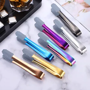 Stainless Steel Ice Tongs With Non Slip Silicone Head Thickened Sugar Tongs For Bar Kitchen Modern Minimalist Cube Tongs