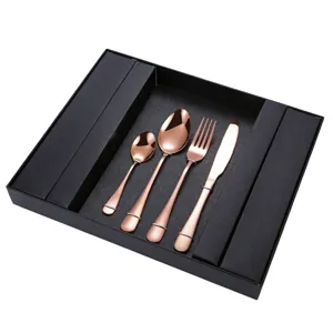 Luxus Roségold Besteckset aus Edelstahl mit schwarzem Geschenkkarton für Küche.