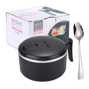 Ciotola per noodle istantanei in acciaio inossidabile con coperchio e posata, lunch box.