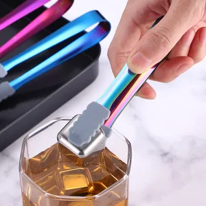 Stainless steel ice tongs with silicone tips colorful bar ice cube clip for kitchen bar