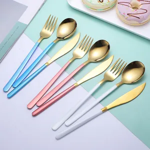 Moderne Koreanischer Edelstahl Besteck Set Gold Messer Gabel Löffel Küchengeschirr
