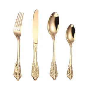 Luxus gold vergoldet edelstahl besteck 4 teiliges set vintage gepraegte tafelservice