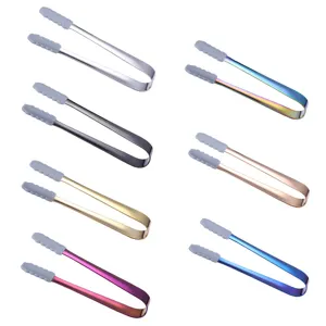 Stainless steel ice tongs with silicone grip, colorful 13.5cm bar sugar tongs main image.
