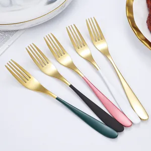 Stainless steel dinner forks set colorful handle kitchen cutlery table flatware tools