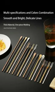 Stainless steel long handle stirring spoon and fork set, multi-color cocktail drink stir stick.
