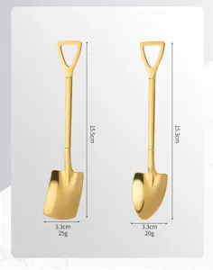 Stainless steel shovel spoon set, creative golden dessert spoon for ice cream, coffee and watermelon.