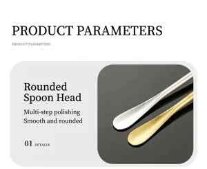 Close-up detail of polished stainless steel stirring spoon head, smooth brushed texture.