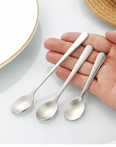 Stainless steel mini spoon detail view showing matte finish and compact size for coffee and spices.