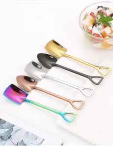 Stainless steel shovel spoons set creative dessert coffee ice cream spoons multi color 5pcs