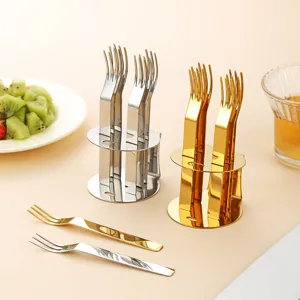 304 Edelstahl Obstgabel Set Mit Aufbewahrungshalter Gold Silber Dessert Kuchengabeln Minimalistischer Japanischer Stil Kleine Vorspeisengabeln Esszimmer Zubehör