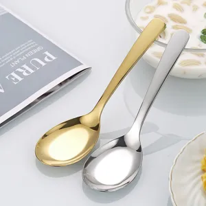 Set de cuillères plates en acier inoxydable, cuillère à soupe dorée et argentée pour cuisine.