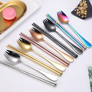 304 stainless steel portable tableware set, creative spork and chopsticks gift set for daily use.