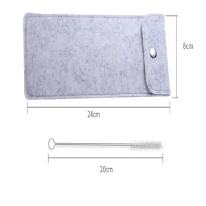 Tragbare Filz Bestecktasche und Reinigungsbürste Set Detailansicht mit Abmessungen.