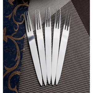 Stainless steel fruit forks set of 5, creative design for home kitchen and restaurant dessert use.